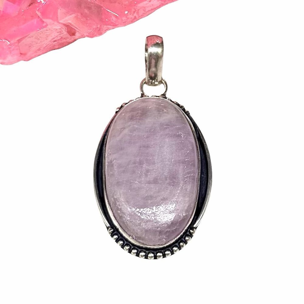 Kunzite Necklace Pendant 925 Sterling Silver Overlay Oval Stone